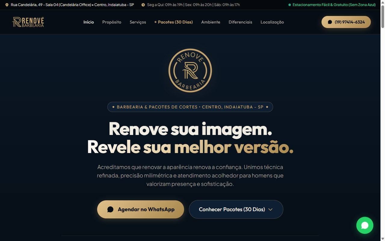 Landing Page Barbearia Renovē no ar